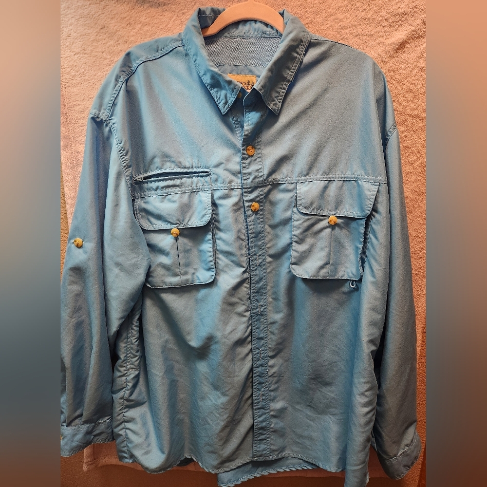 The Guide's Choice Shirt Mens size 2XL Light Blue Long Sleeved Vented Fishing